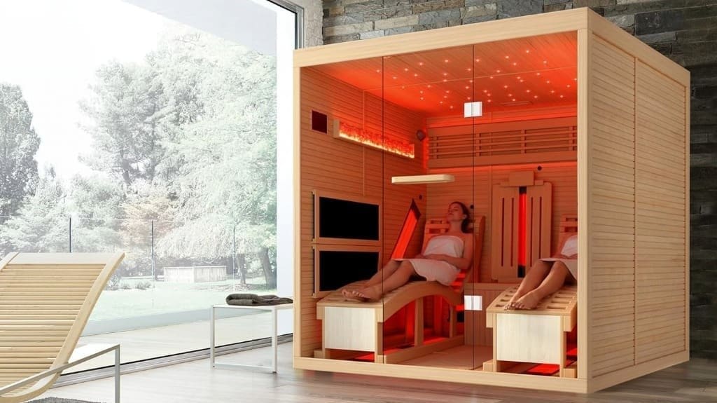 Infrared Sauna 2-Person Luxurious Indoor Wooden Sauna with Recliners for Your Home Spa